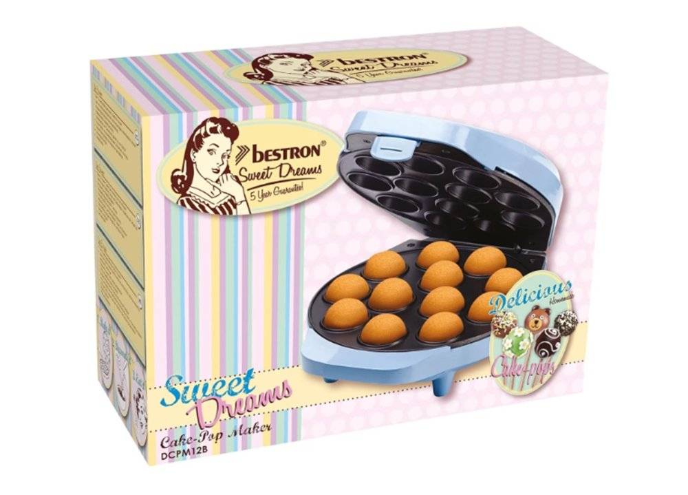 Aparat Cake-Pops Bestron Sweet Dreams Collection DCPM12B, 700 W, 12 betisoare incluse, furculita lipsa, Albastru (Produs resigilat, în stare bună, cu ușoare urme de utilizare)