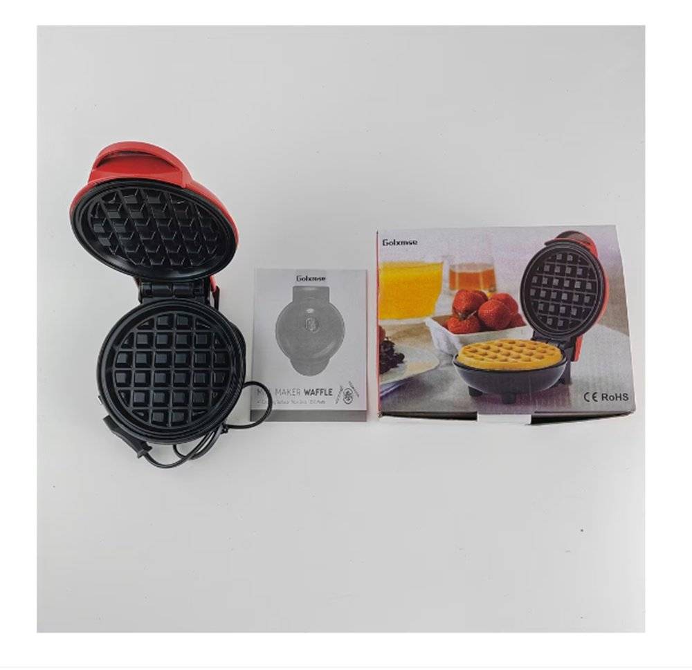 Aparat de facut vafe mini, Golxmse, 350W, suprafata antiaderenta, indicator luminos, rosu  (Produs nou fara urme de utilizare, ambalaj in stare buna)