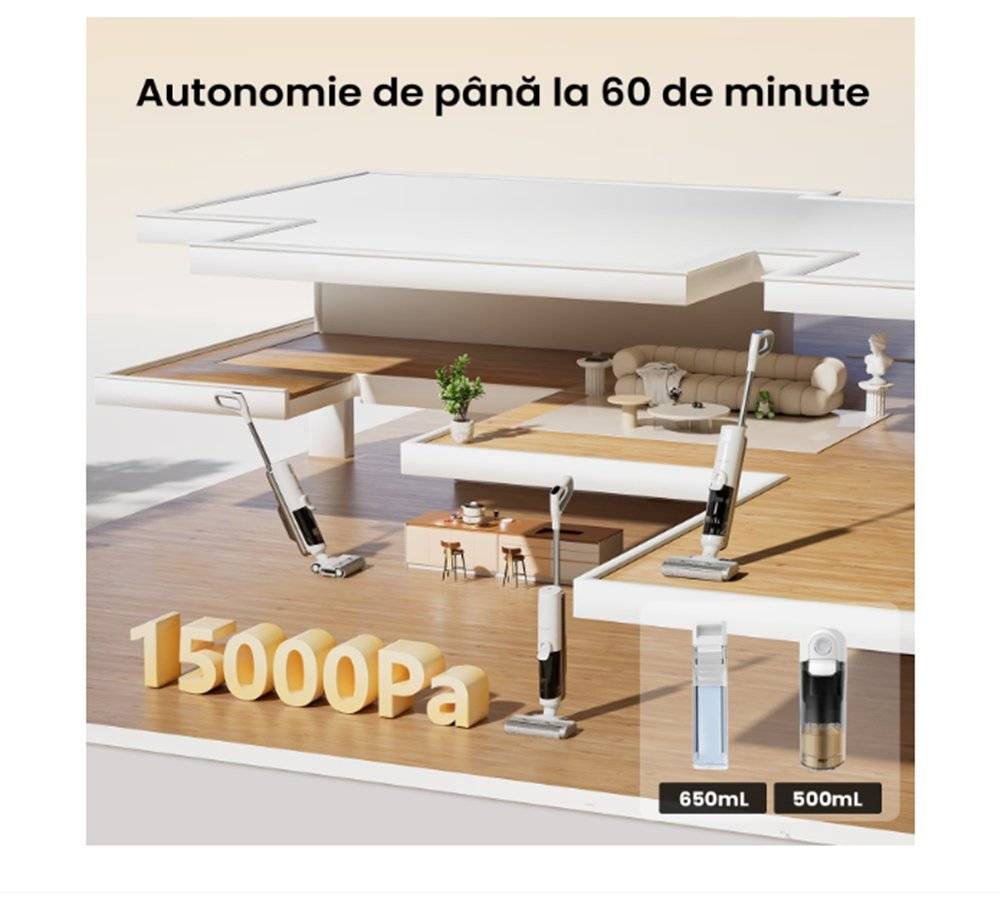 Aspirator fără fir Proscenic F10 Ultra, umed/uscat, auto-curățare, control vocal, 60 minute autonomie, (Produs in stare buna cu urme de utilizare, ambalaj in stare buna)