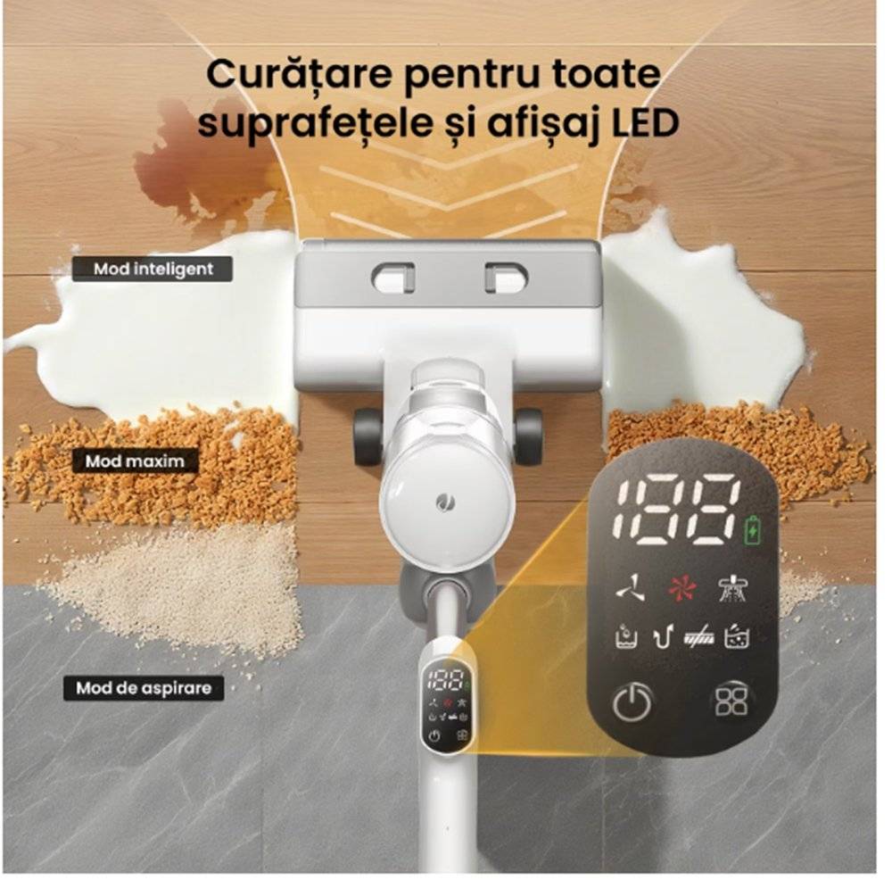 Aspirator fără fir Proscenic F10 Ultra, umed/uscat, auto-curățare, control vocal, 60 minute autonomie, (Produs in stare buna cu urme de utilizare, ambalaj in stare buna)