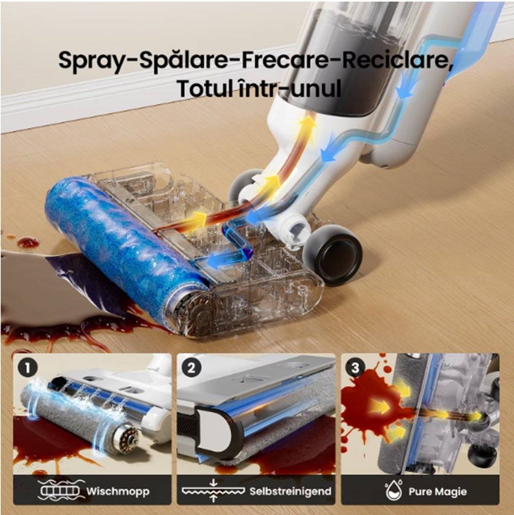 Aspirator fără fir Proscenic F10 Ultra, umed/uscat, auto-curățare, control vocal, 60 minute autonomie, (Produs in stare buna cu urme de utilizare, ambalaj in stare buna)