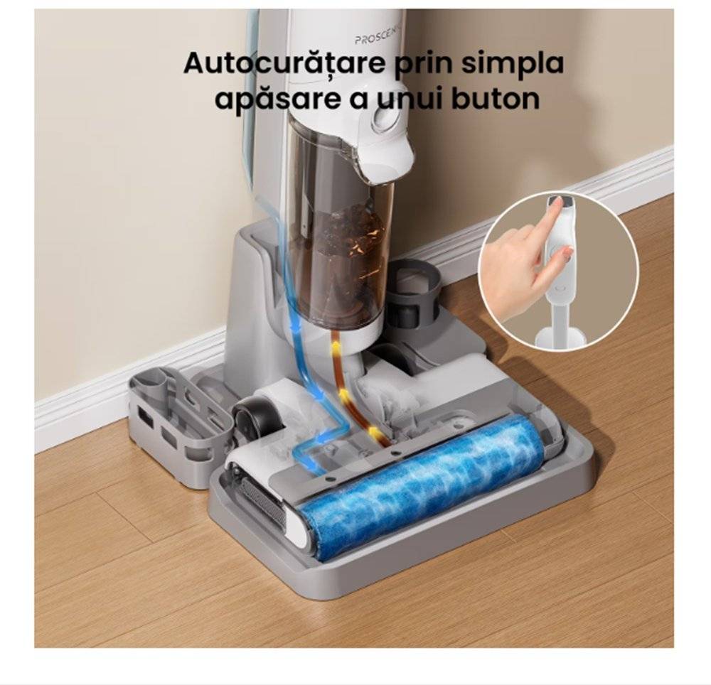 Aspirator fără fir Proscenic F10 Ultra, umed/uscat, auto-curățare, control vocal, 60 minute autonomie, (Produs in stare buna cu urme de utilizare, ambalaj in stare buna)