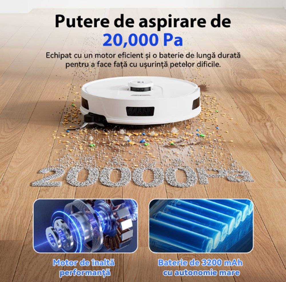Aspirator Robot Redkey D8, 180 min, 4 L, 20000 Pa, Rezervor de apa + Colector de praf,  (Produs in stare buna cu usoare urme de utilizare, ambalaj in stare buna)