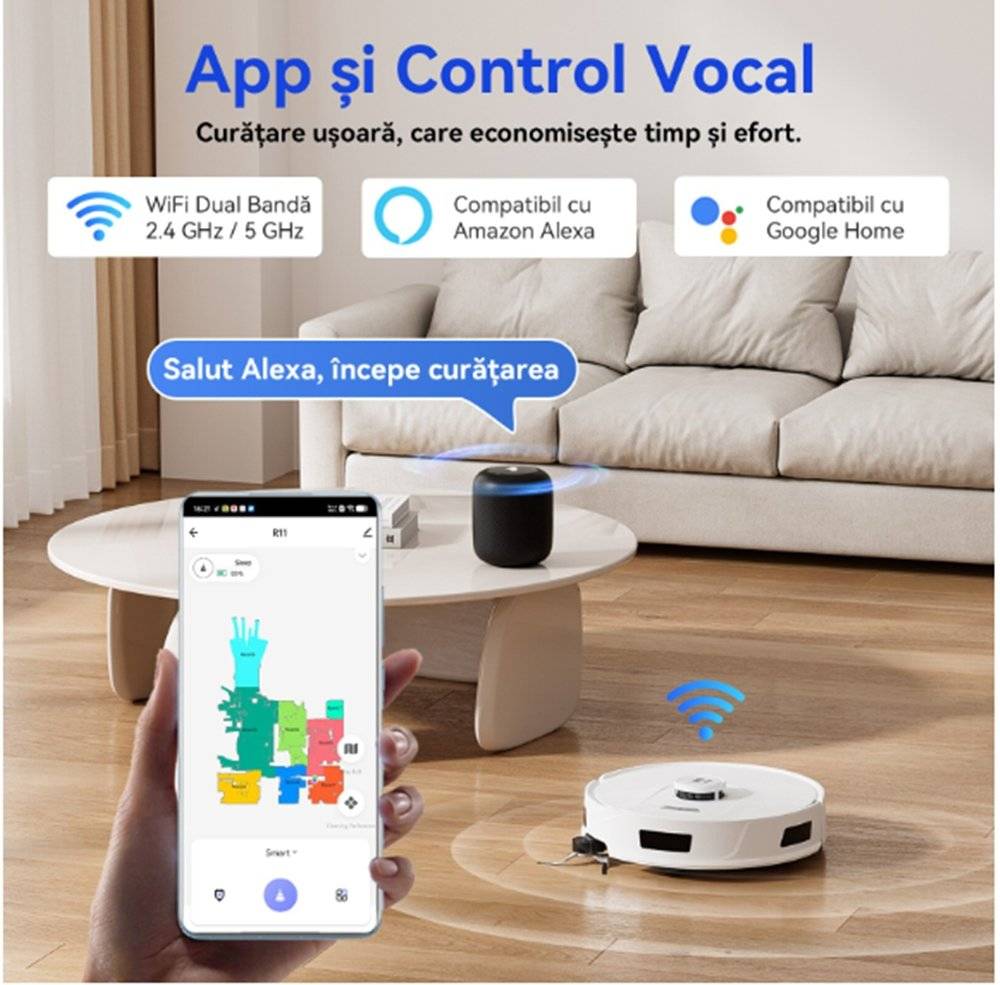 Aspirator Robot Redkey D8, 180 min, 4 L, 20000 Pa, Rezervor de apa + Colector de praf,  (Produs in stare buna cu usoare urme de utilizare, ambalaj in stare buna)