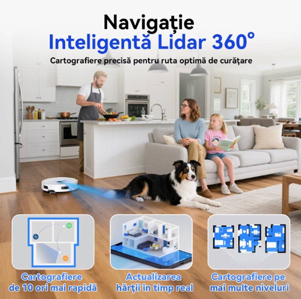 Aspirator Robot Redkey D8, 180 min, 4 L, 20000 Pa, Rezervor de apa + Colector de praf,  (Produs in stare buna cu usoare urme de utilizare, ambalaj in stare buna)