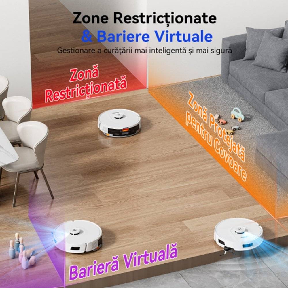 Aspirator Robot Redkey D8, 180 min, 4 L, 20000 Pa, Rezervor de apa + Colector de praf,  (Produs in stare buna cu usoare urme de utilizare, ambalaj in stare buna)