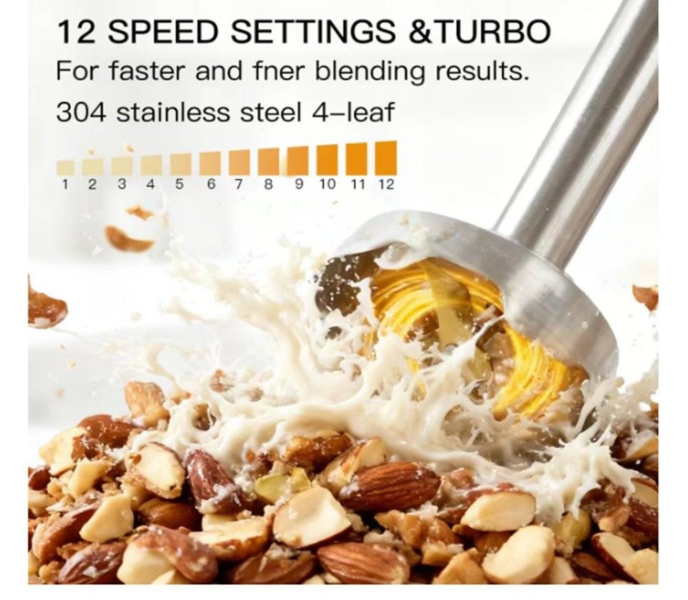 Blender vertical MegaWise, blender de mână cu 12 viteze, blender vertical 3 în 1 din oțel inoxidabil ranforsat cu titan; (Produs nou fara urme de utilizare, ambalaj in stare buna)