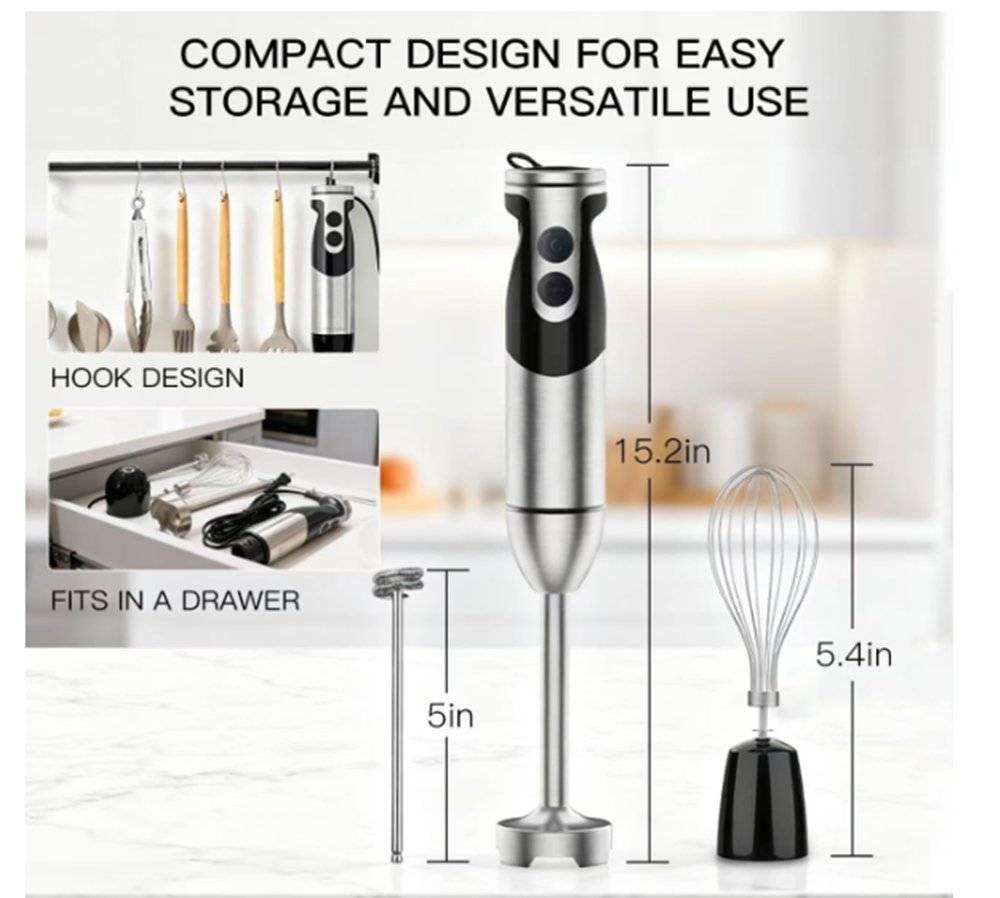 Blender vertical MegaWise, blender de mână cu 12 viteze, blender vertical 3 în 1 din oțel inoxidabil ranforsat cu titan; (Produs nou fara urme de utilizare, ambalaj in stare buna)
