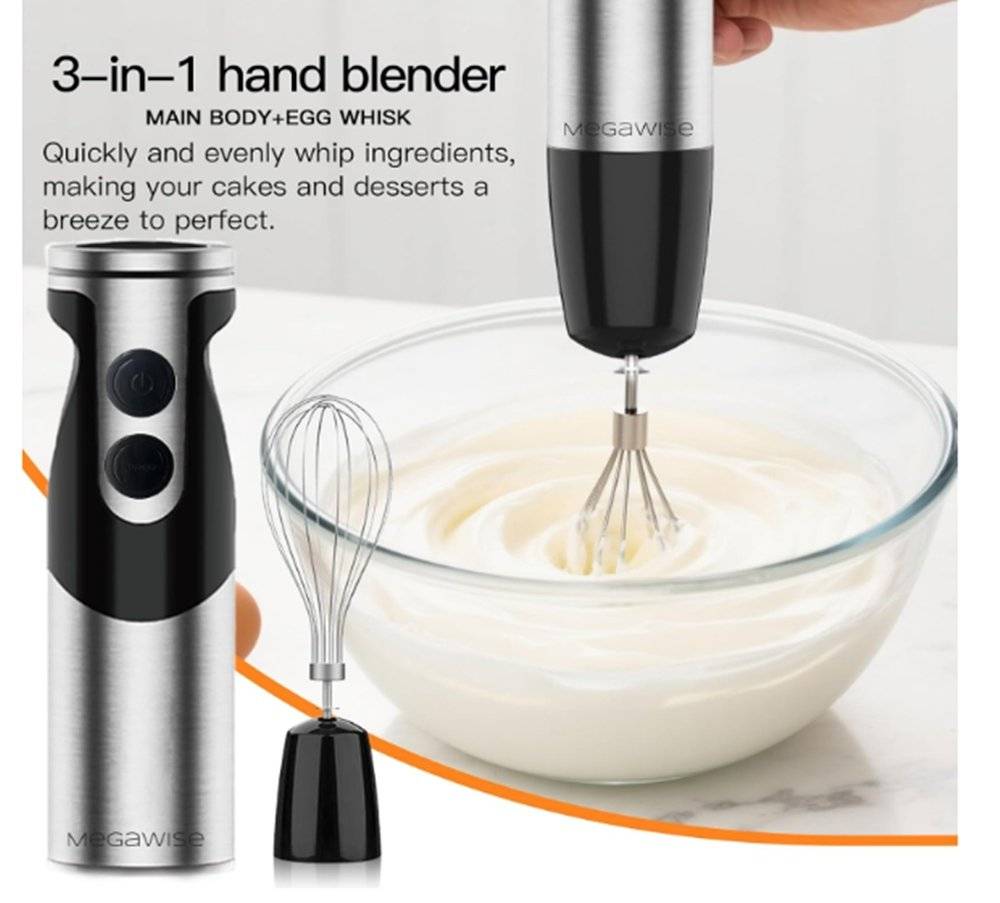 Blender vertical MegaWise, blender de mână cu 12 viteze, blender vertical 3 în 1 din oțel inoxidabil ranforsat cu titan; (Produs nou fara urme de utilizare, ambalaj in stare buna)