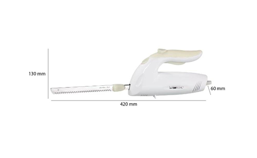 Cuțit electric Clatronic EM 3062, 150 W, lame duble din inox, buton de siguranță, alb (Produs resigilat, fără urme de utilizare)