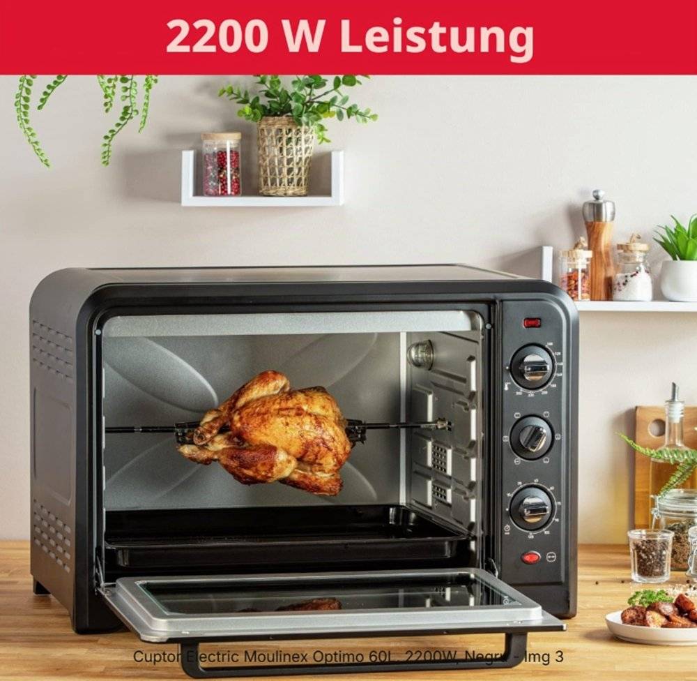 Cuptor Electric Moulinex Optimo 60L, 2200W, Negru (Produs resigilat, fara urme de utilizare, cu mici imperfectiuni estetice cauzate de transport, nu afecteaza functionarea)