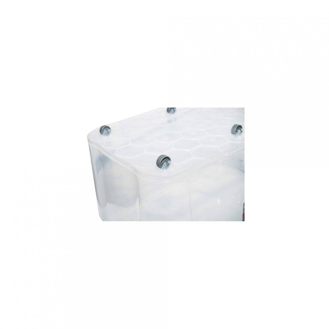 Cutie depozitare 50L cu capac si roti plastic transparenta
