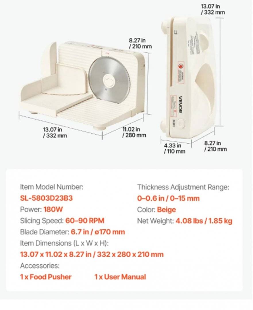 Feliator carne electric 180W, lama 170 mm, grosime reglabila 0-15 mm, pentru mezeluri, (PRODUS RESIGILAT, FARA URME DE UTILIZARE)