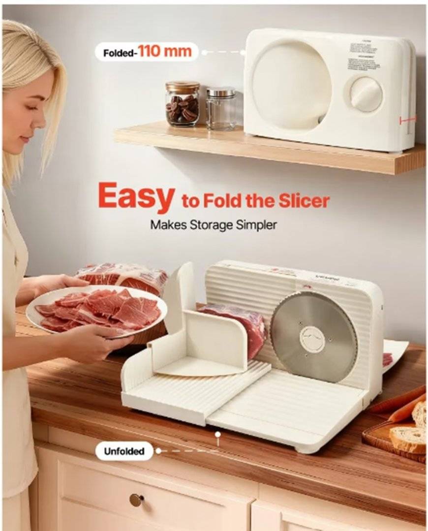 Feliator carne electric 180W, lama 170 mm, grosime reglabila 0-15 mm, pentru mezeluri, (PRODUS RESIGILAT, FARA URME DE UTILIZARE)