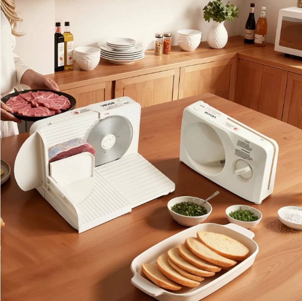 Feliator carne electric 180W, lama 170 mm, grosime reglabila 0-15 mm, pentru mezeluri, (PRODUS RESIGILAT, FARA URME DE UTILIZARE)