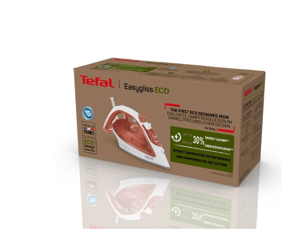 Fier de calcat Tefal EasyGliss Eco FV5782E0, 2800 W, alb & portocaliu (Produs resigilat, fara urme de utilizare, ambalaj in stare buna)