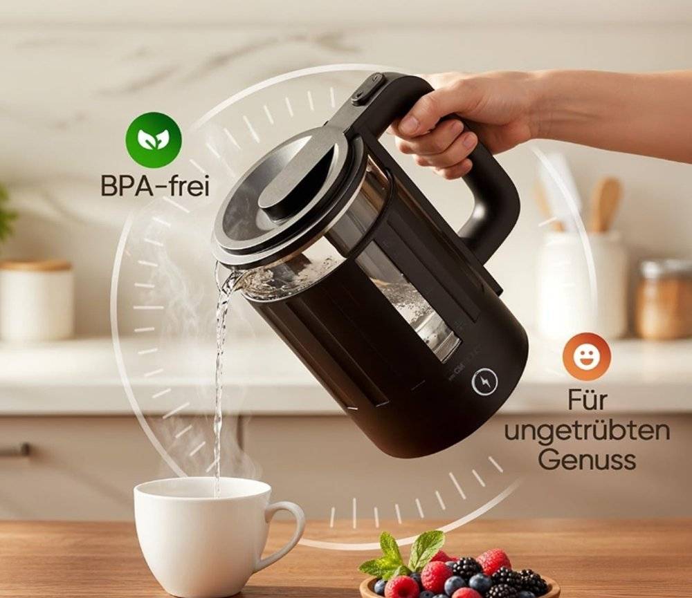 Fierbator electric Clatronic WK 3837, 1.7 litri, 2200 W, sticla termoizolanta, negru (Produs fara urme de utilizare, ambalaj in stare buna)