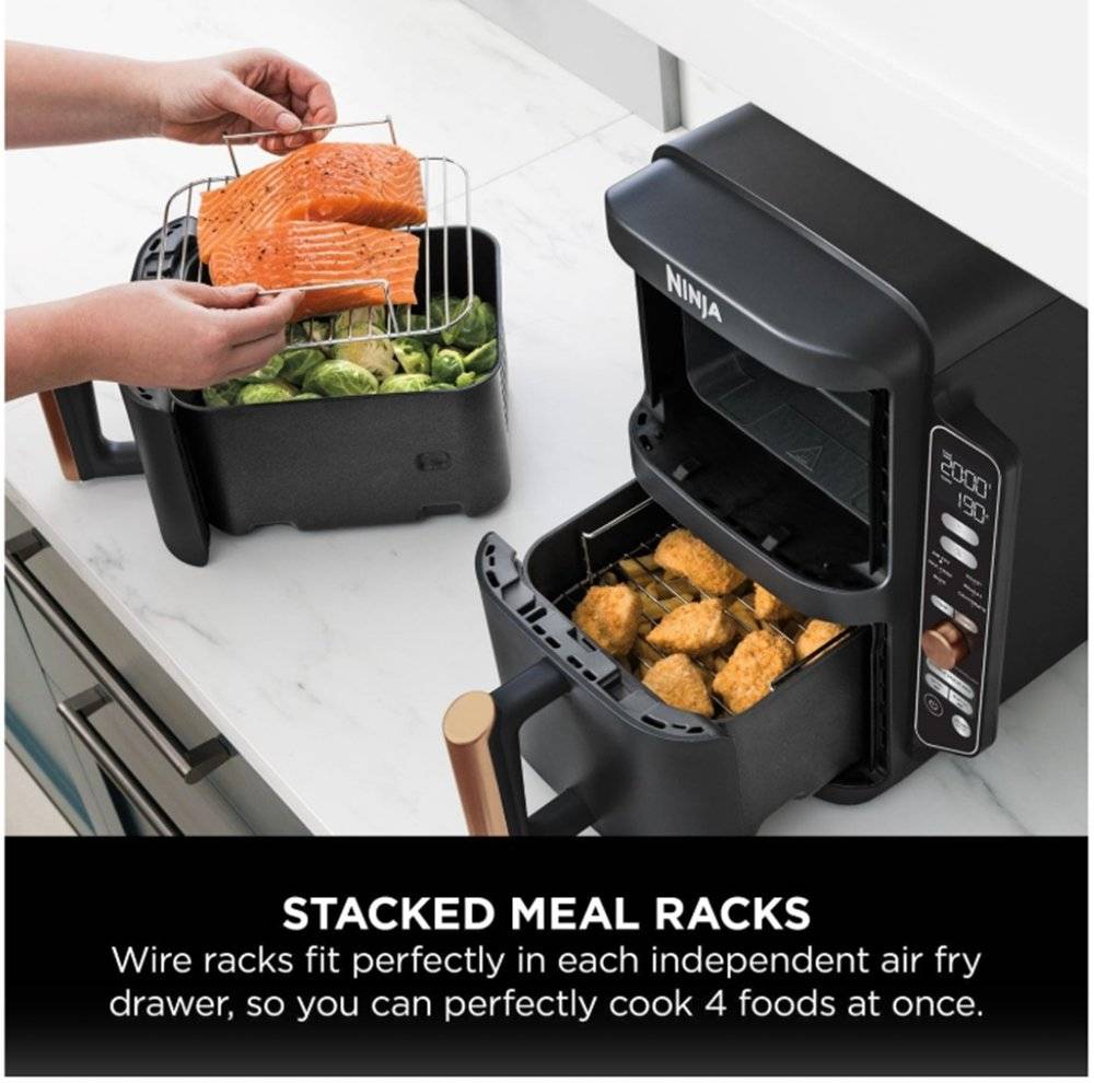 Friteuză cu aer cald Ninja Double Stack XL SL400EUCP, 9,5 L, 2470 W, 2 sertare verticale, 6 programe, Negru/Cupru (Produs fara urme de utilizare, ambalaj in stare buna)