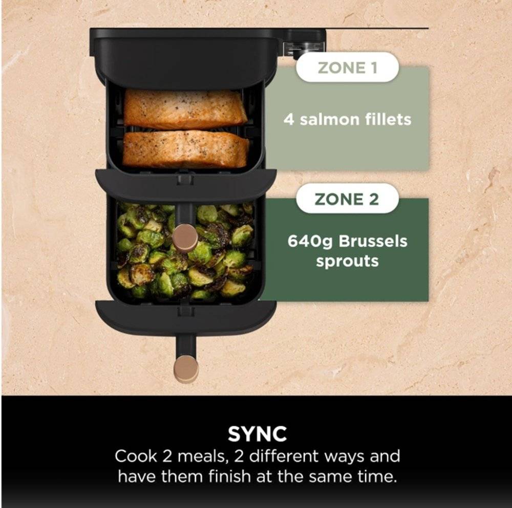 Friteuză cu aer cald Ninja Double Stack XL SL400EUCP, 9,5 L, 2470 W, 2 sertare verticale, 6 programe, Negru/Cupru (Produs fara urme de utilizare, ambalaj in stare buna)