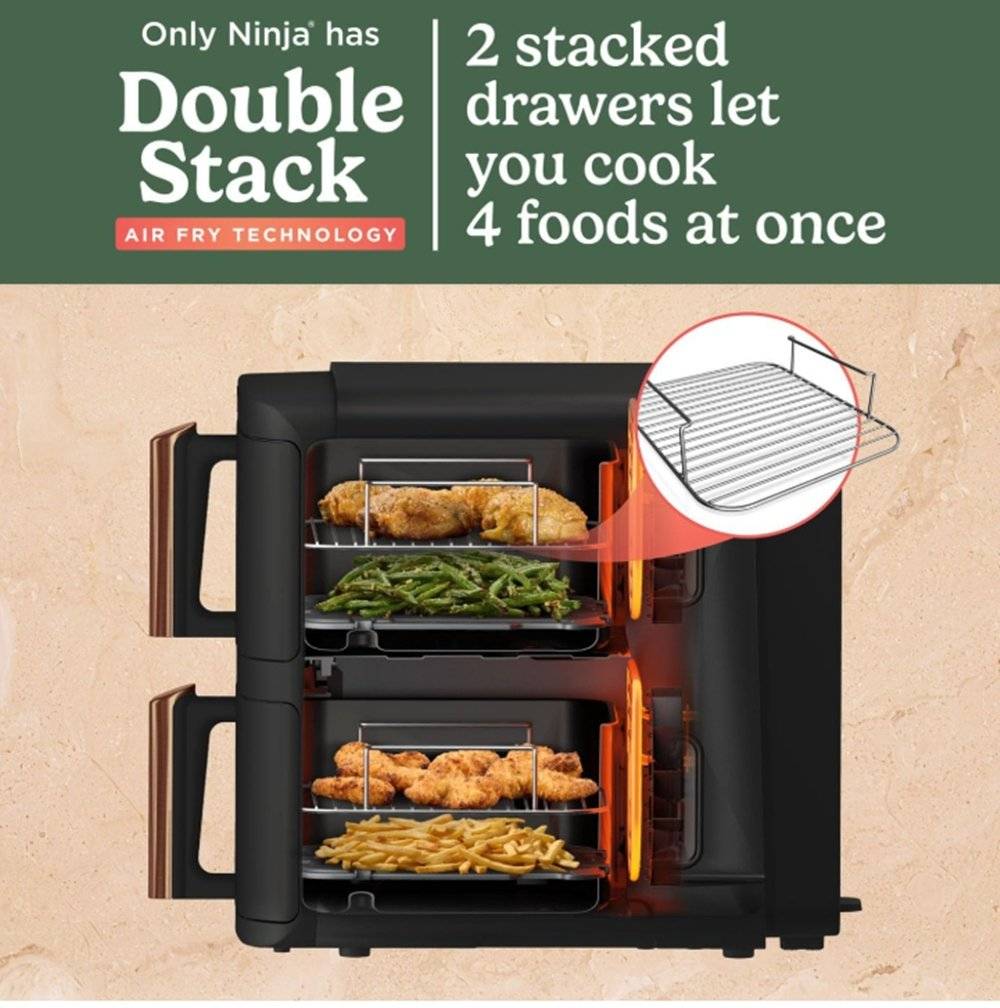 Friteuză cu aer cald Ninja Double Stack XL SL400EUCP, 9,5 L, 2470 W, 2 sertare verticale, 6 programe, Negru/Cupru (Produs fara urme de utilizare, ambalaj in stare buna)