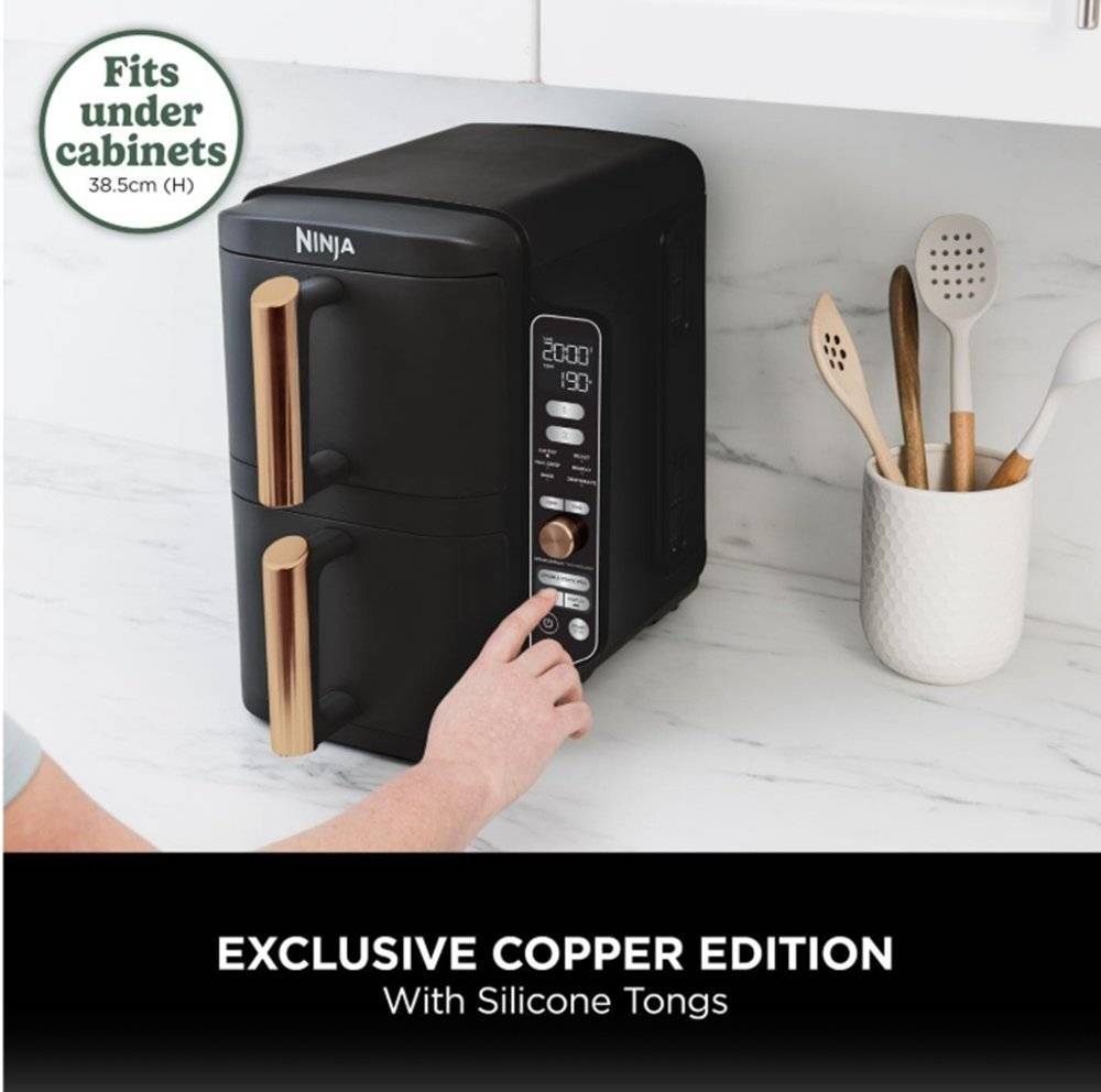 Friteuză cu aer cald Ninja Double Stack XL SL400EUCP, 9,5 L, 2470 W, 2 sertare verticale, 6 programe, Negru/Cupru (Produs resigilat cu urme de utilizare, ambalaj bun)