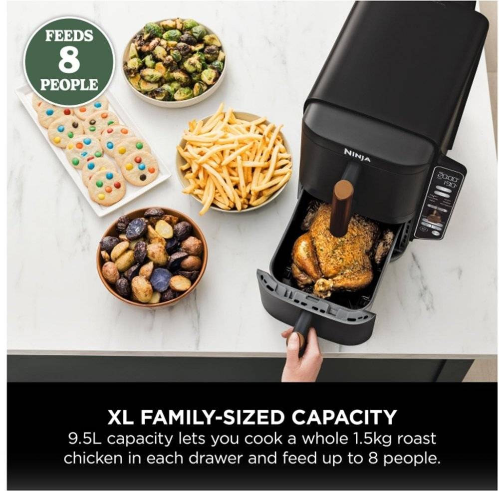Friteuză cu aer cald Ninja Double Stack XL SL400EUCP, 9,5 L, 2470 W, 2 sertare verticale, 6 programe, Negru/Cupru (Produs resigilat cu urme de utilizare, ambalaj bun)