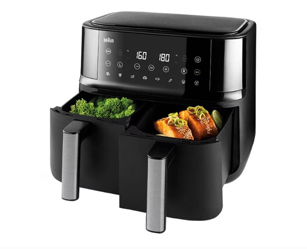 Friteuza dubla cu aer cald, fara ulei, Braun TwinCook 3 TD3030IBK, negru (Produs nou fara urme de utilizare, ambalaj in stare buna)