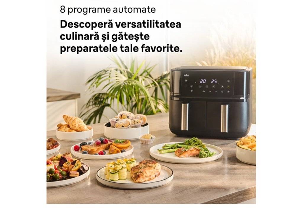 Friteuza dubla cu aer cald, fara ulei, Braun TwinCook 3 TD3030IBK, negru (Produs nou fara urme de utilizare, ambalaj in stare buna)