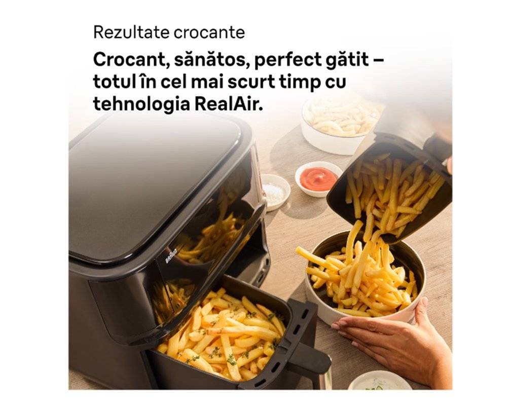 Friteuza dubla cu aer cald, fara ulei, Braun TwinCook 3 TD3030IBK, negru (Produs nou fara urme de utilizare, ambalaj in stare buna)