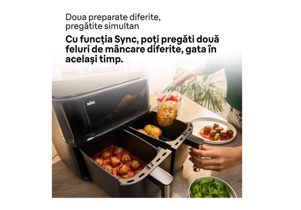 Friteuza dubla cu aer cald, fara ulei, Braun TwinCook 3 TD3030IBK, negru (Produs nou fara urme de utilizare, ambalaj in stare buna)