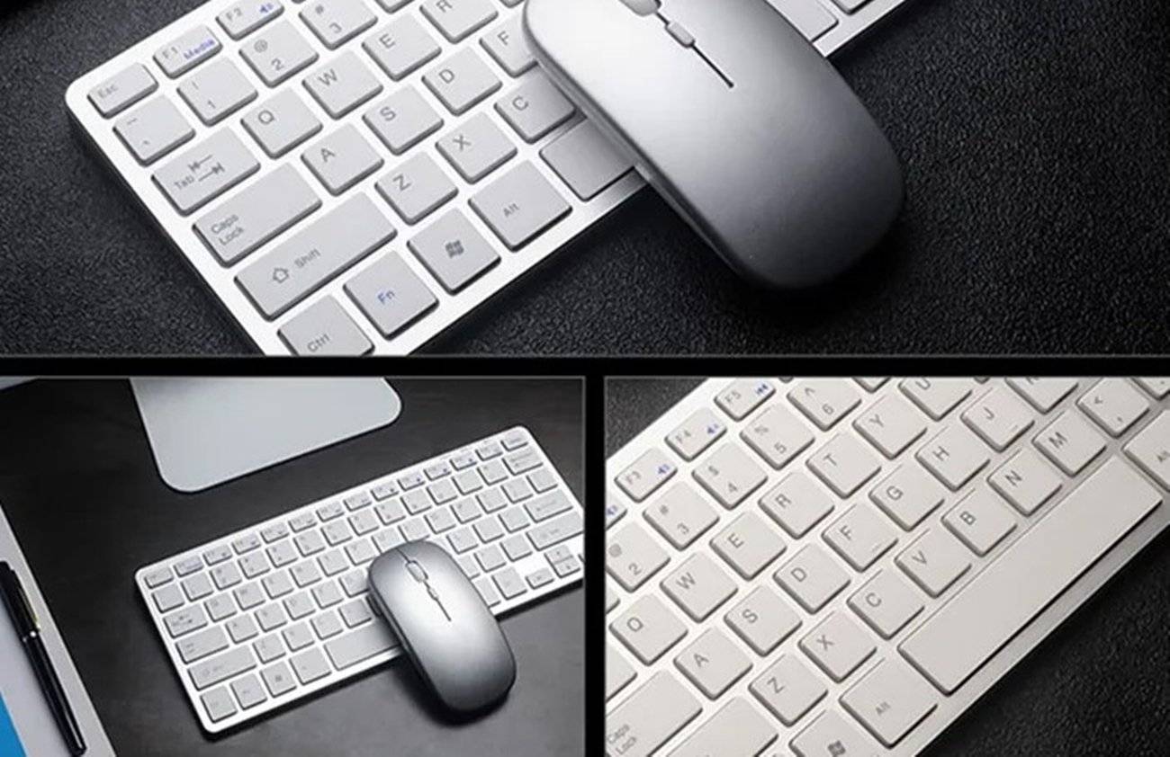 Kit mouse ergonomic si tastatura fara fir Wireless 2.4G reincarcabila argintiu, de birou pentru computer sau laptop OMC