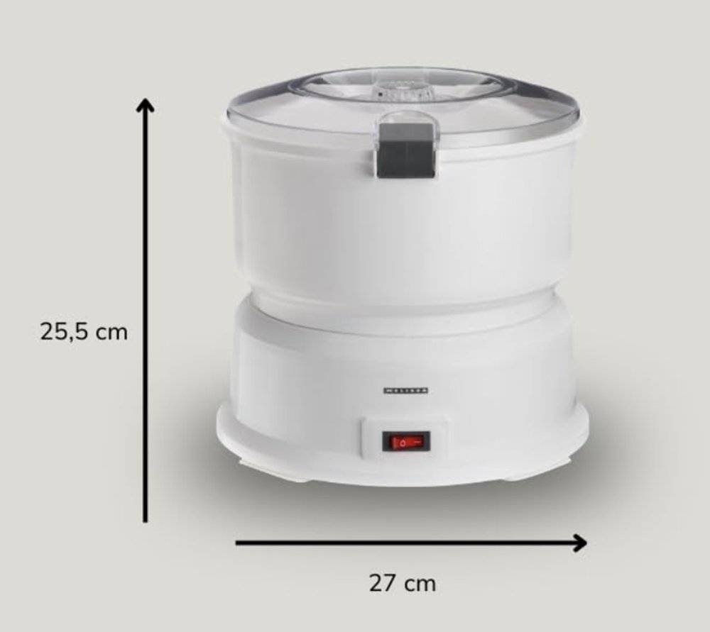MELISSA 16220008 – Curățător electric de cartofi cu centrifugă pentru salată, capacitate 1 kg, putere 85 W, culoare albă. (Produs fara urme de utilizare, ambalaj in stare buna)