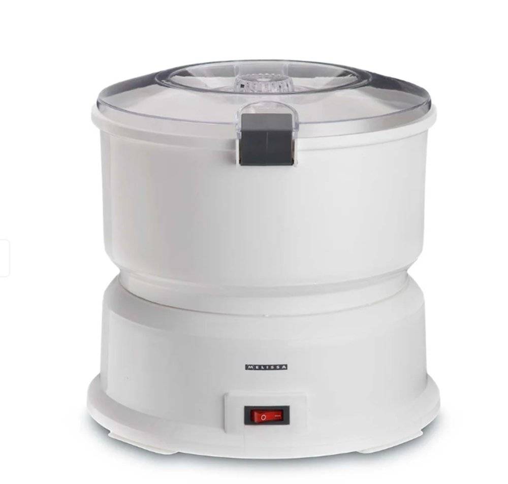 MELISSA 16220008 – Curățător electric de cartofi cu centrifugă pentru salată, capacitate 1 kg, putere 85 W, culoare albă. (Produs fara urme de utilizare, ambalaj in stare buna)