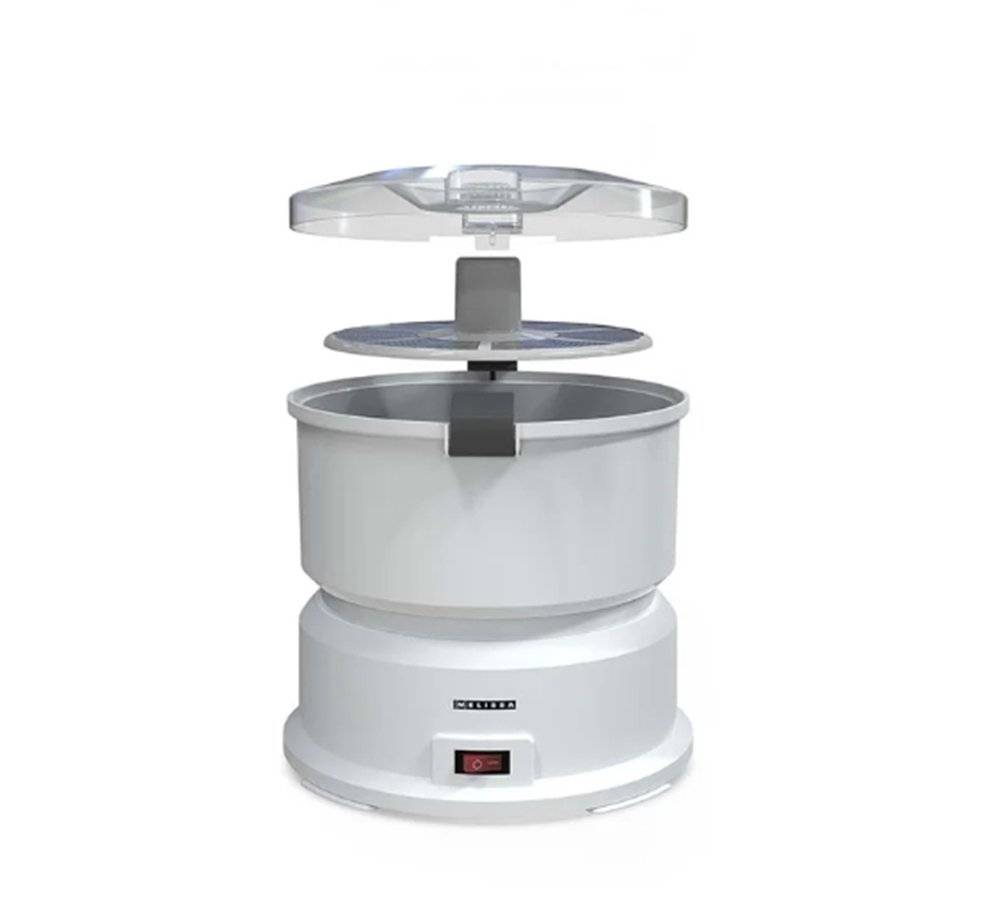 MELISSA 16220008 – Curățător electric de cartofi cu centrifugă pentru salată, capacitate 1 kg, putere 85 W, culoare albă. (Produs fara urme de utilizare, ambalaj in stare buna)
