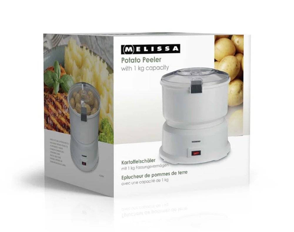 MELISSA 16220008 – Curățător electric de cartofi cu centrifugă pentru salată, capacitate 1 kg, putere 85 W, culoare albă. (Produs fara urme de utilizare, ambalaj in stare buna)