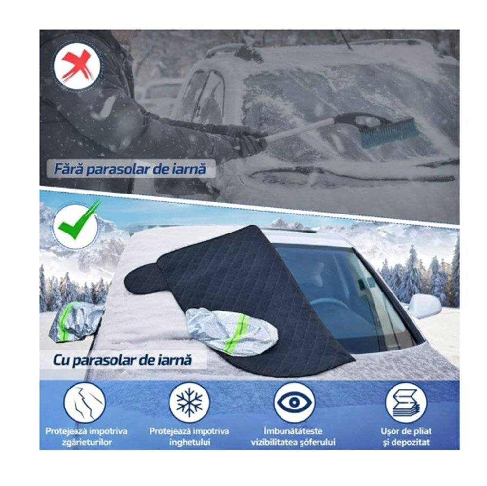 Parasolar exterior auto iarna/vara cu protectie oglinzi  170 x 143 cm OMC