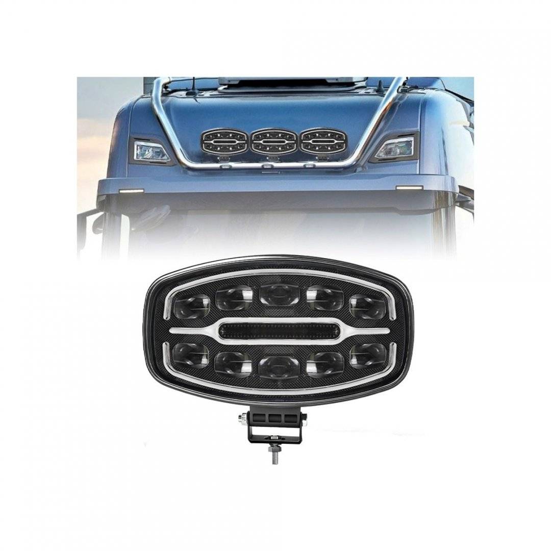 Proiector LED auto 2 faze cu DRL alb si portocaliu, 12V 24V 55W omologare E9