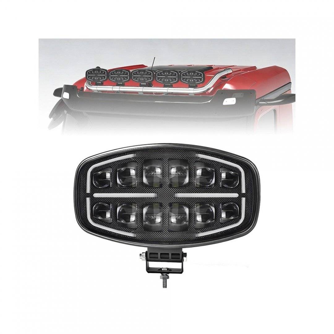 Proiector LED auto 2 faze cu DRL alb si portocaliu, 12V 24V 75W omologare E9