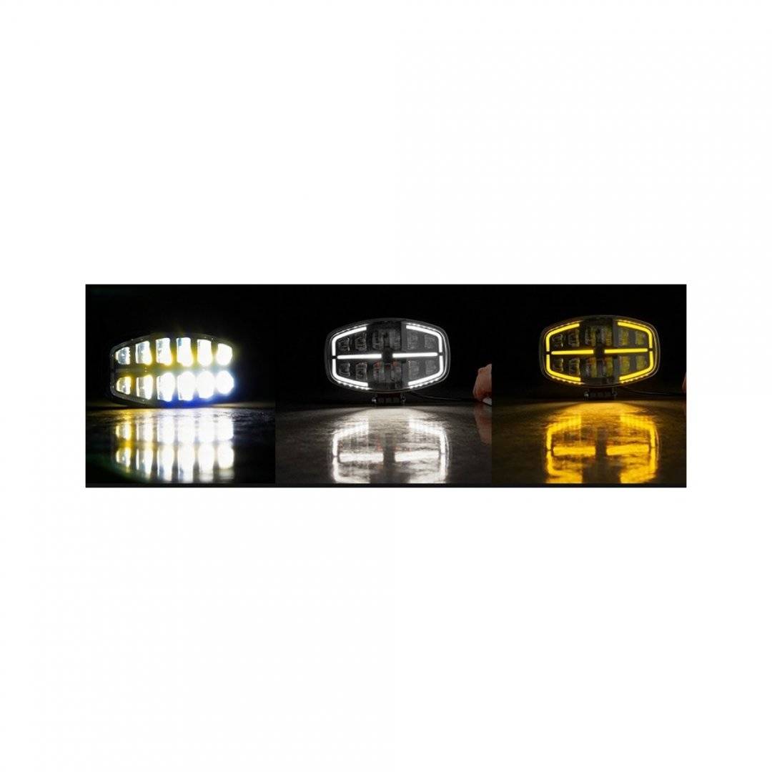 Proiector LED auto 2 faze cu DRL alb si portocaliu, 12V 24V 75W omologare E9