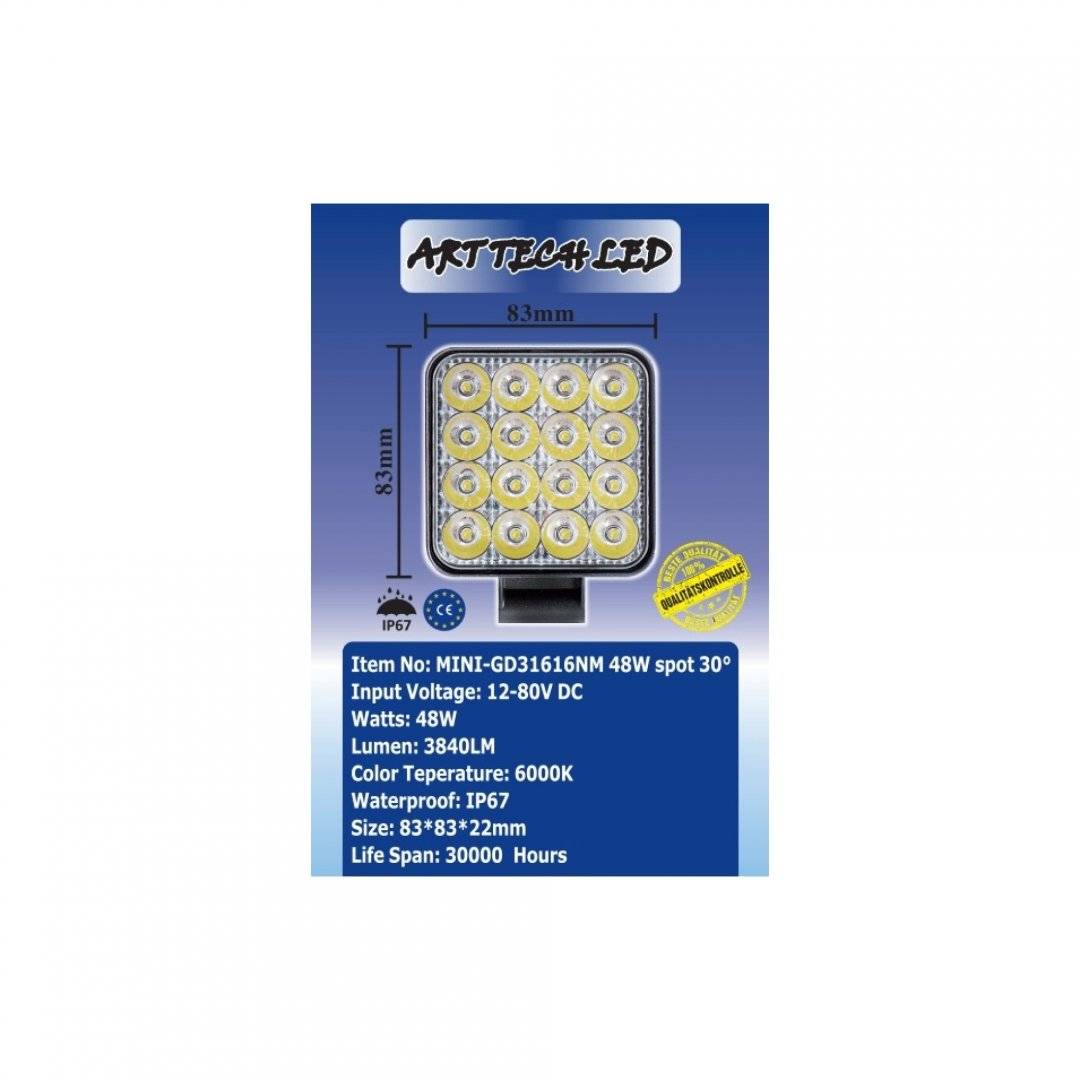 Proiector Led Mini 48W spot 30°, 12/24V