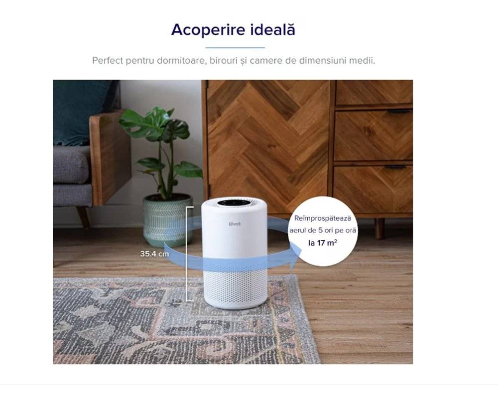 Purificator de Aer Smart Levoit Core 200S Wi-Fi, Filtru 3 in 1 True HEPA,  Super Silent,Google Home, Touch Screen, Alb (Produs fara urme de utilizare, ambalaj usor deteriorat)