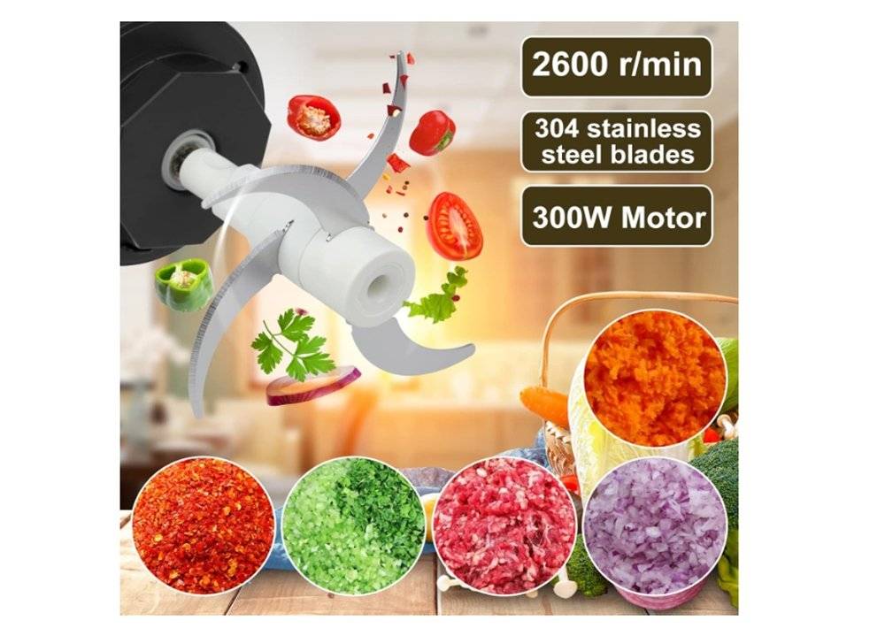 Robot de bucătărie Bear 2L, 300W – Tocător electric de legume cu bol din sticlă (Produs  fara urme de utilizare, ambalaj in stare buna)