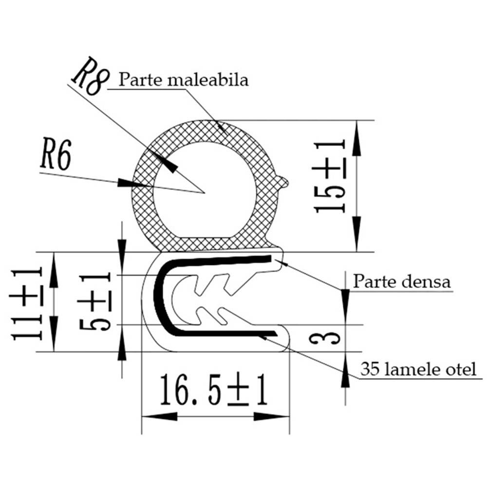 Rola cheder OMC cauciuc universal cu insertie de metal, lugime10 metri rola