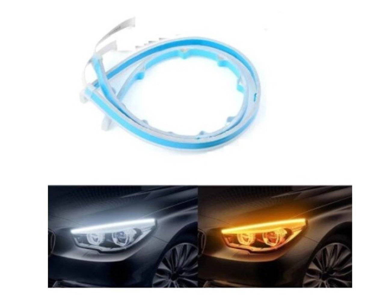 Set banda DRL led 30 cm cu functie de semnalizare flow lumina alba cu semnalizare galbena 12V
