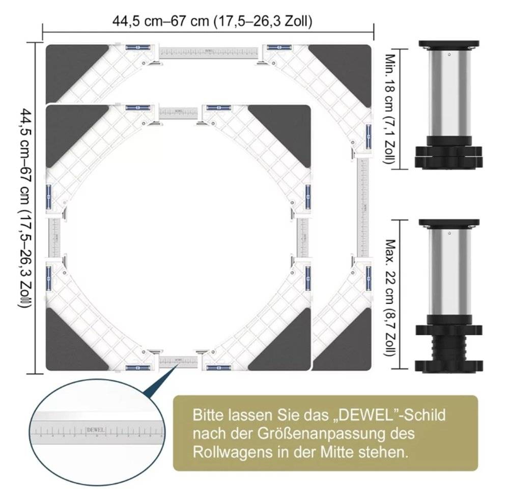 Suport reglabil DEWEL JS-DJ-057-FG-15CM pentru mașină de spălat și uscător – Oțel inoxidabil, 250 kg (Produs nou fara urme de utilizare, ambalaj in stare buna)