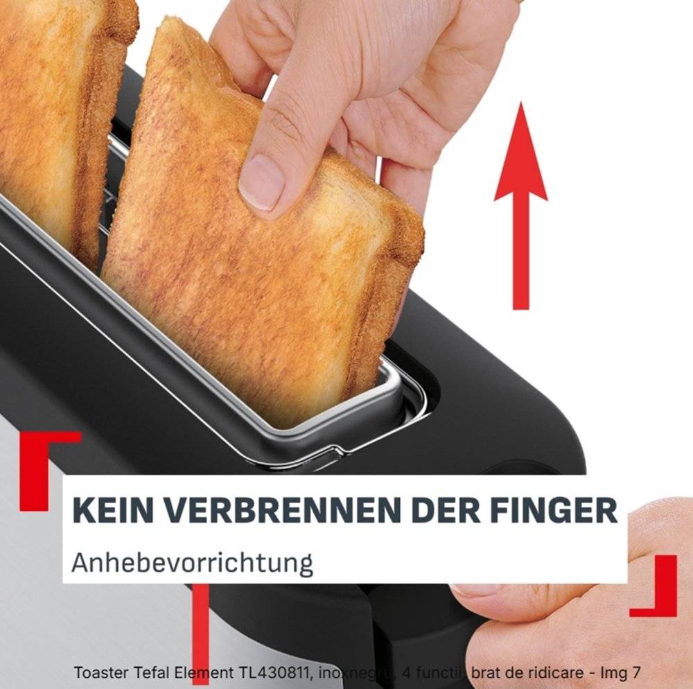 Toaster Tefal Element TL430811, Inox/Negru, 4 functii, brat de ridicare (Produs resigilat, fara urme de utilizare)