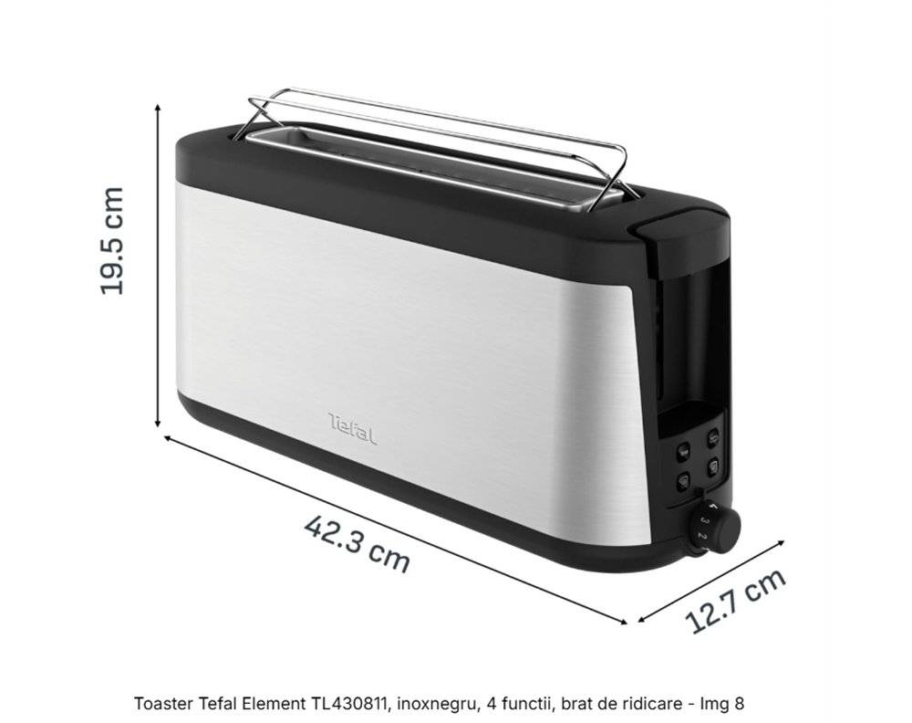 Toaster Tefal Element TL430811, Inox/Negru, 4 functii, brat de ridicare (Produs resigilat, fara urme de utilizare)