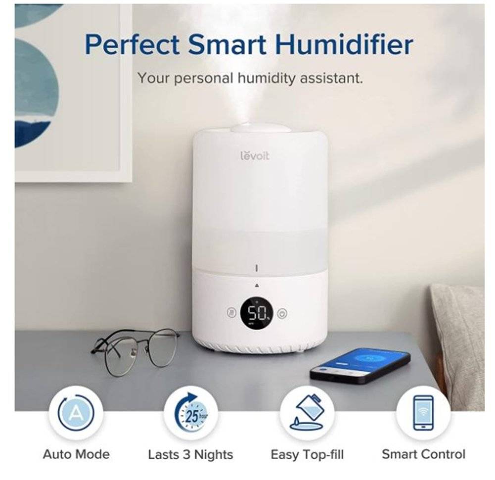 Umidificator inteligent Levoit Dual 200S 3L 19dB senzor umiditate alb (Produs fara urme de utilizare, ambalaj in stare buna)