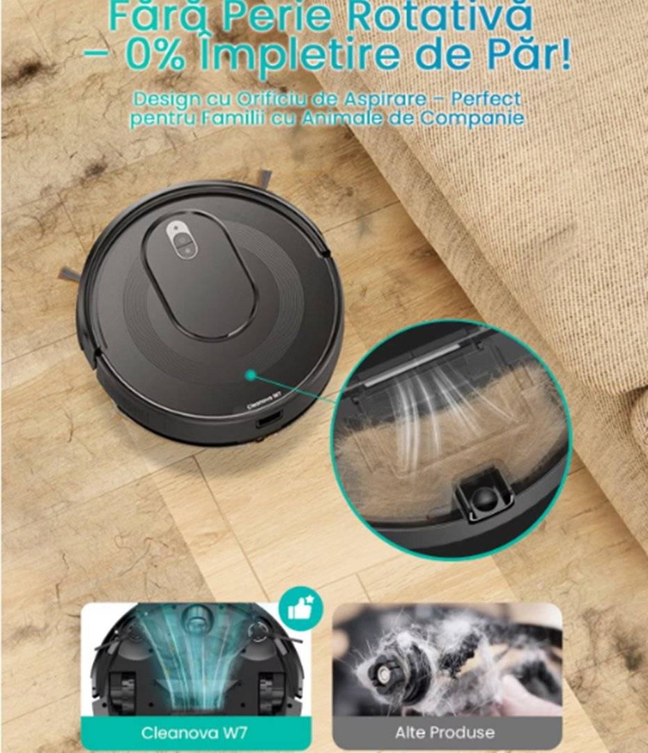 Vactidy W7 Robot aspirator 3-in-1 cu functie de stergere, 4000Pa/120Min Robot aspirator pentru covoare, par de animale, (Produs resigilat, cu usoare urme de utilizare,lipsa telecomanda)