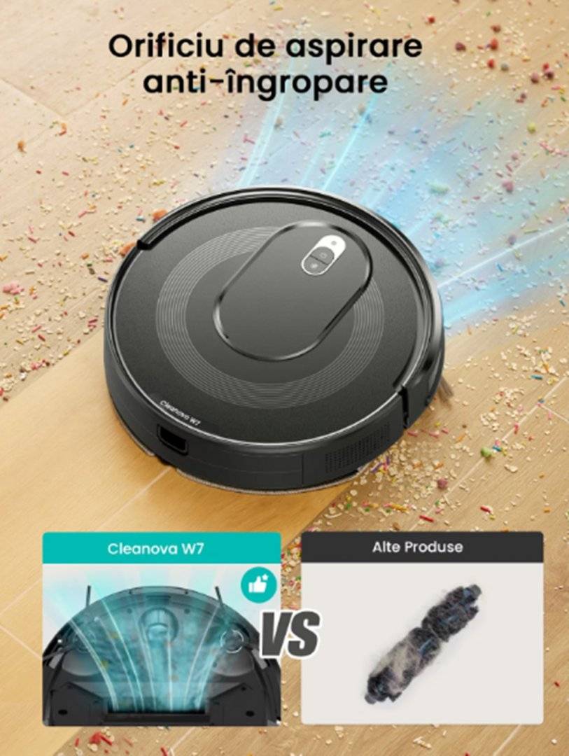 Vactidy W7 Robot aspirator 3-in-1 cu functie de stergere, 4000Pa/120Min Robot aspirator pentru covoare, par de animale, (Produs resigilat, cu usoare urme de utilizare,lipsa telecomanda)